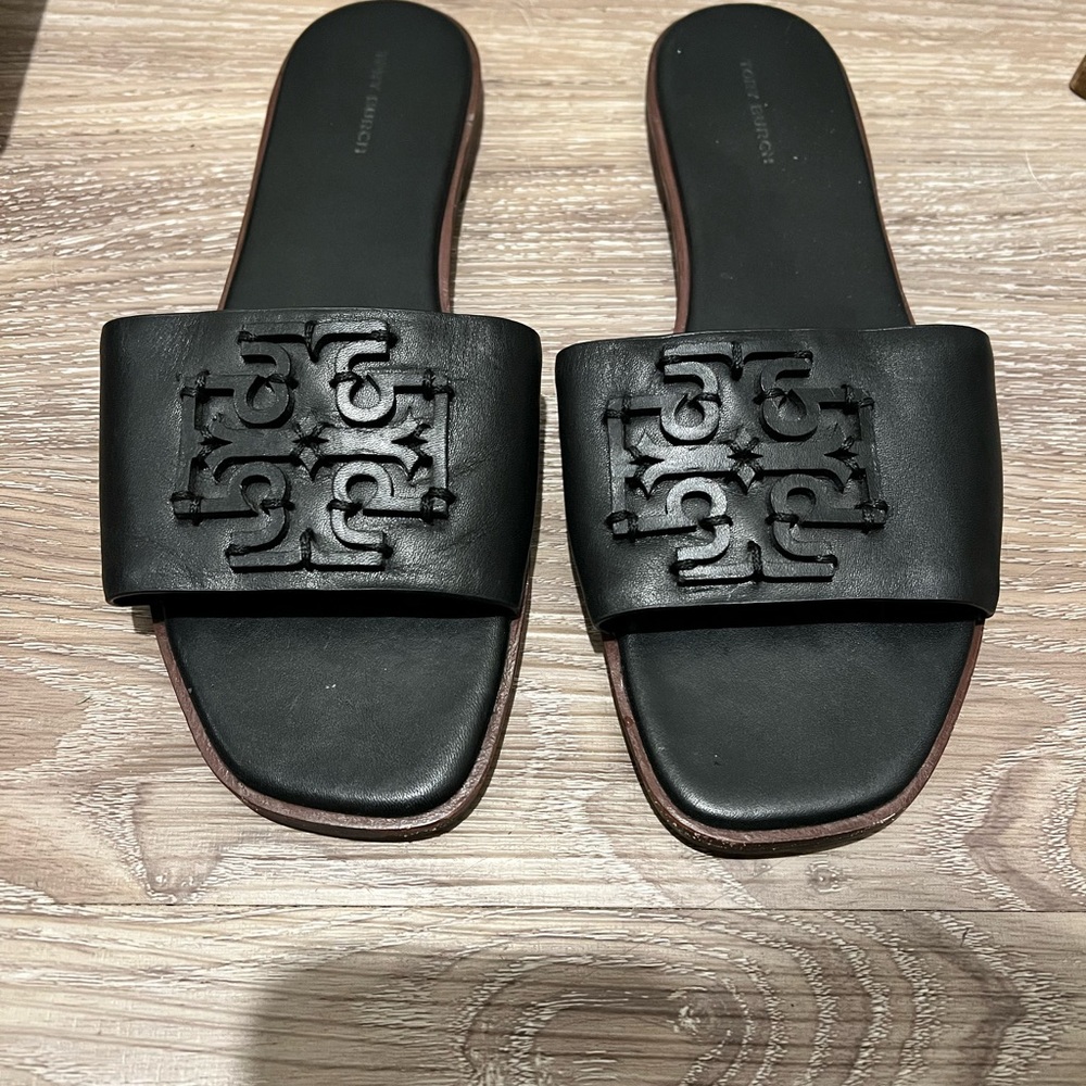 Tory Burch Black Embossed Slide Sandals - size 8.5